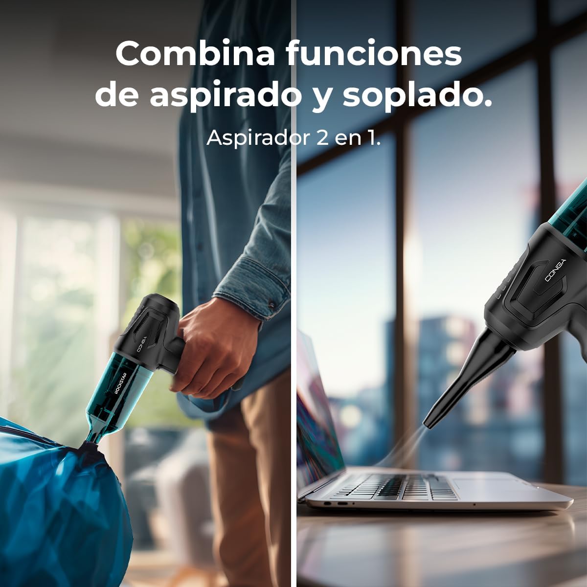 Cecotec Aspiradora De Mano Sin Cable Motor BLDC Conga Rockstar Micro Hand. 80W, Potencia De Succión 12Kpa, Función De Aspirado Y Soplado, 2 Modos, Autonomía 25Mins, Kit De Accesorios